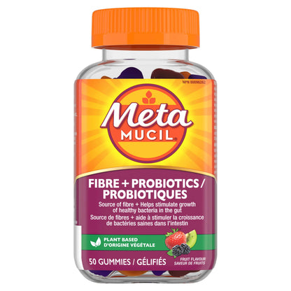 Metamucil Daily Fibre Gummies with Probiotics, Fuit Flavour, Daily Prebiotic + Probiotic, Fibre Supplement for Adults, Gelatin-Free, 50 Count