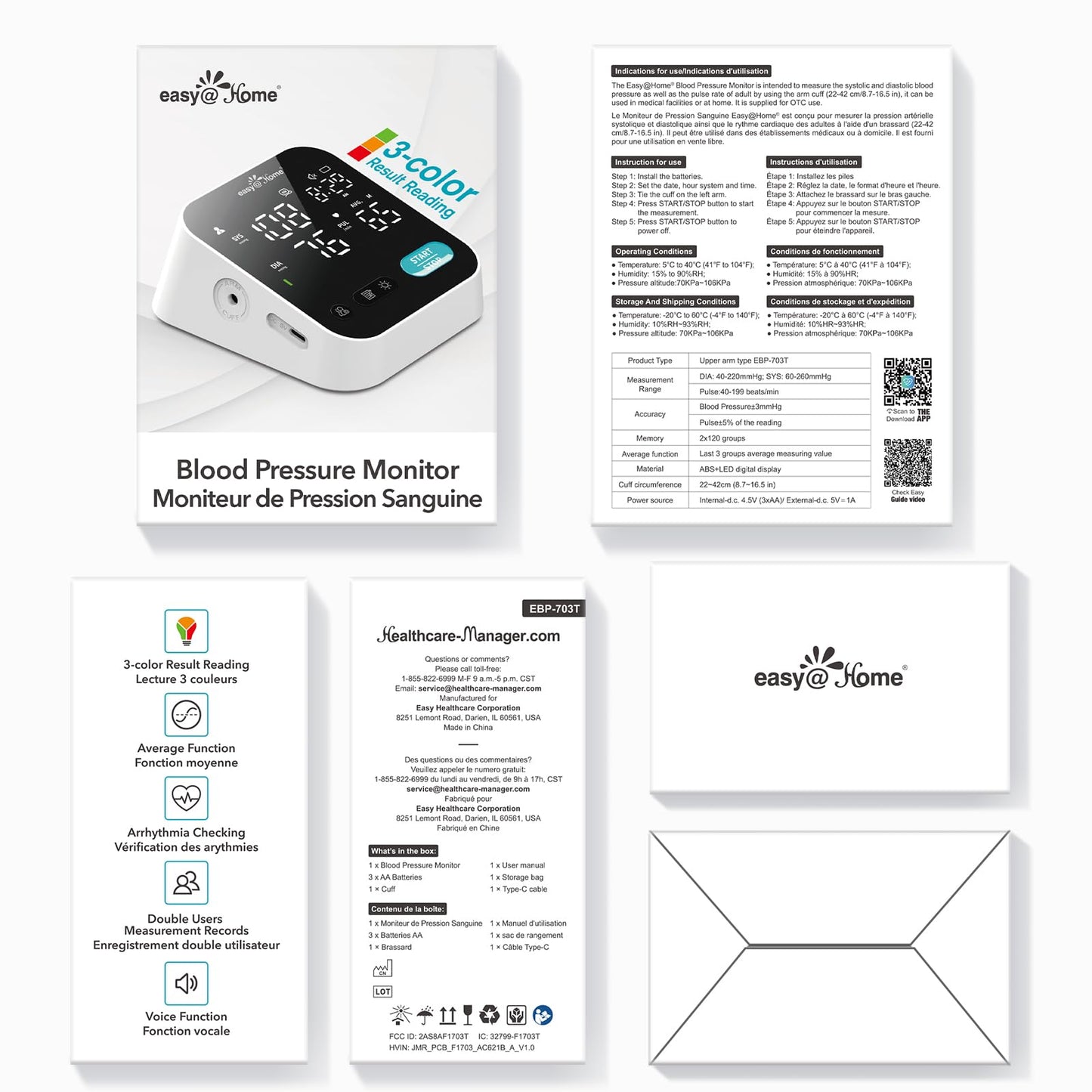 Bluetooth Blood Pressure Machine for Home Use – Easy@Home Smart BP Monitor with Free MyHeartPal App, Voice Function & LED Screen, Supports Apple & Android Devices, EBP-703T - Available at All In One Marketplace Canada