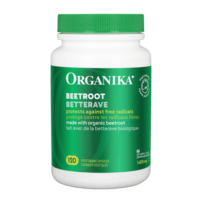 Organika Beetroot Organic- 1400mg High Potency Antioxidant, Blood-Pressure Support, Nitrous Oxide + Exercise Performance- 120vcaps - Available at All In One Marketplace Canada