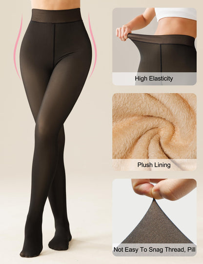 QOMEWA Plus Size Women's Fleece Lined Tights, Black Translucent Tights 🍁 All In One Marketplace Canada