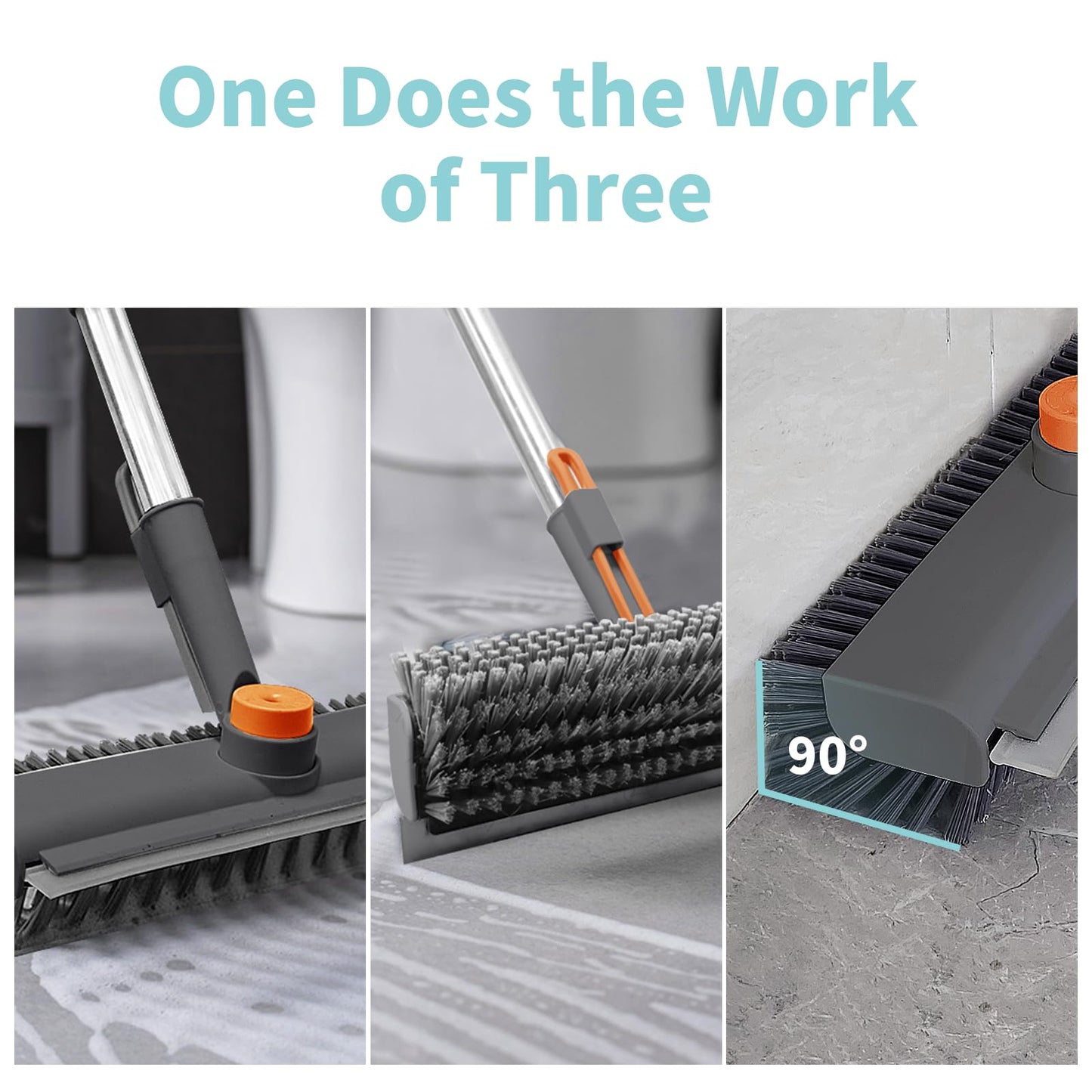 3 in 1 Floor Scrub Brush with Long Handle and 360° Rotation Head, Multi-Purpose Cleaning Brush, Including Flat Bristle Brush, Angled Bristle Brush and Scraper - Available at All In One Marketplace Canada