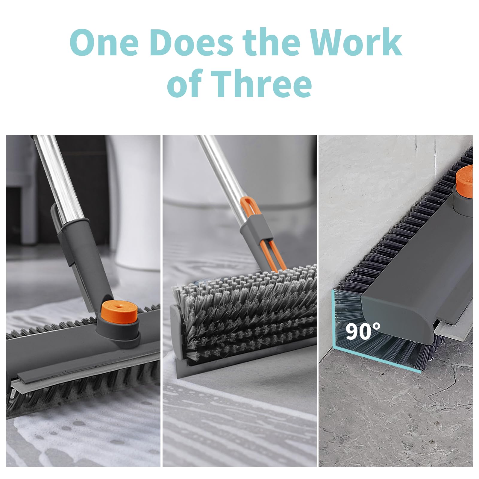 3 in 1 Floor Scrub Brush with Long Handle and 360° Rotation Head, Multi-Purpose Cleaning Brush, Including Flat Bristle Brush, Angled Bristle Brush and Scraper - Available at All In One Marketplace Canada