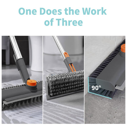 3 in 1 Floor Scrub Brush with Long Handle and 360° Rotation Head, Multi-Purpose Cleaning Brush, Including Flat Bristle Brush, Angled Bristle Brush and Scraper - Available at All In One Marketplace Canada