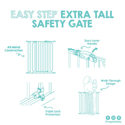 Regalo Easy Step Extra Tall Walk Thru Baby Gate, Bonus Kit, Includes 4-Inch Extension Kit, 4 Pack of Pressure Mount Kit and 4 Pack of Wall Cups and Mounting Kit, Black
