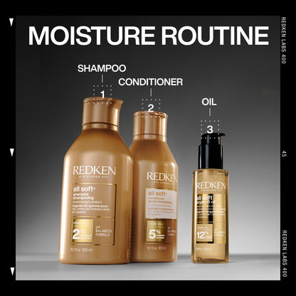 Redken All Soft Shampoo, For Dry/Brittle Hair, Moisturizes & Provides Intense Softness and Shine, With Argan Oil