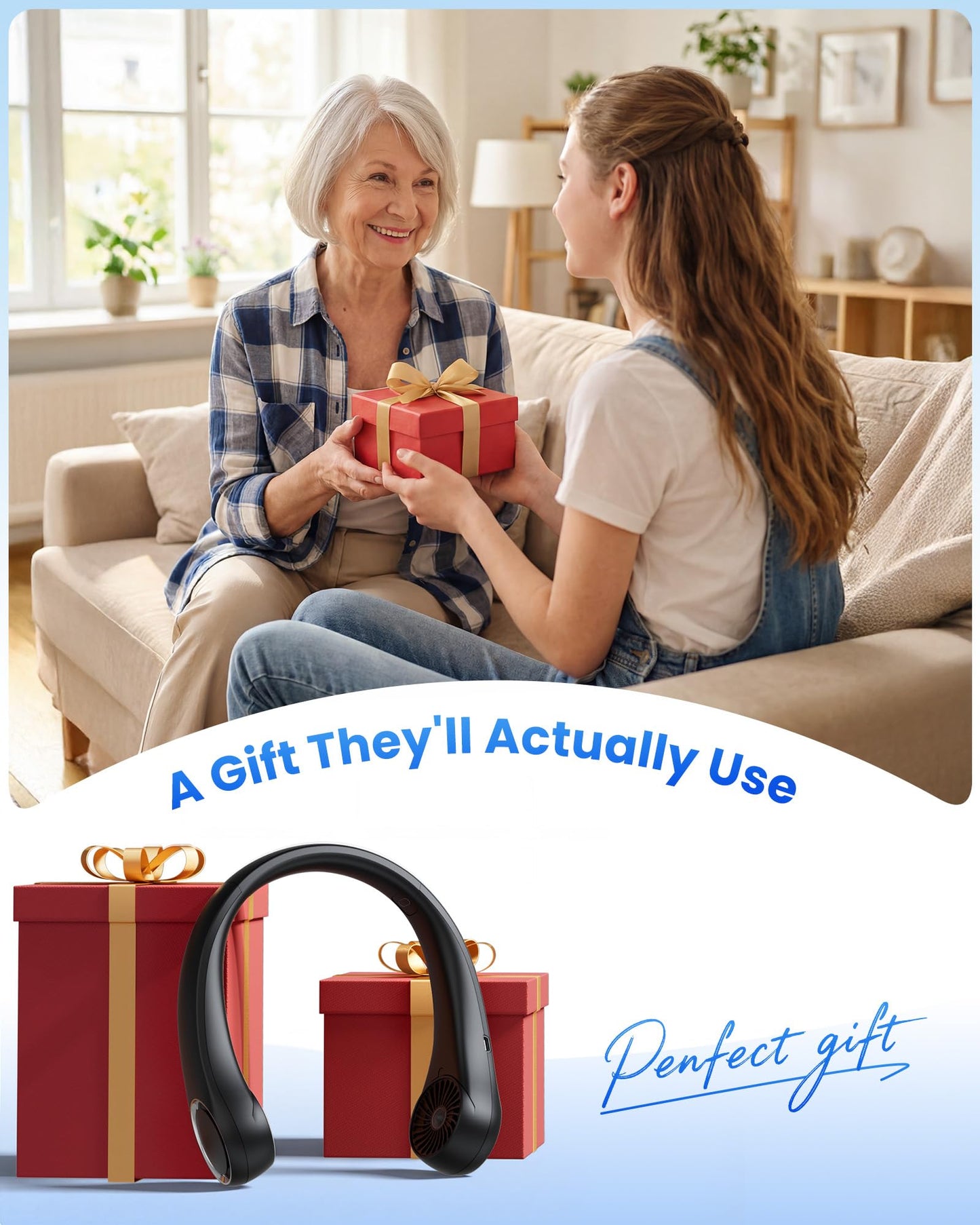 Gaiatop Portable Neck Fan Rechargeable, Hands-Free 360° Cooling, 23.5hrs Runtime, Battery Powered Personal Fan Ventilateur de Cou, Summer Outdoor Travel Essentials, Birthday Gifts for Women Men Dad - Available at All In One Marketplace Canada