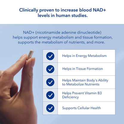 NAD Supplement 120 Capsules, 60 Servings, 300mg Per Serving, Clinically Proven to Increase NAD+, Patented Nicotinamide Riboside Vitamin B3, Cellular Health & Energy Metabolism, Health Canada Licenced - Available at All In One Marketplace Canada