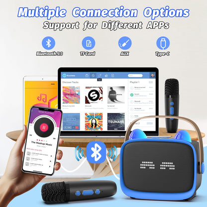 Mini Karaoke Machine Toys Gifts,Kids Portable Bluetooth Speaker with 2 Wireless Microphone and LED,Christmas Birthday Gifts for Girls Boys 3 4 5 6 7 8+ Year Old, Noisemaker Toys for Party (Blue) 🍁 All In One Marketplace Canada