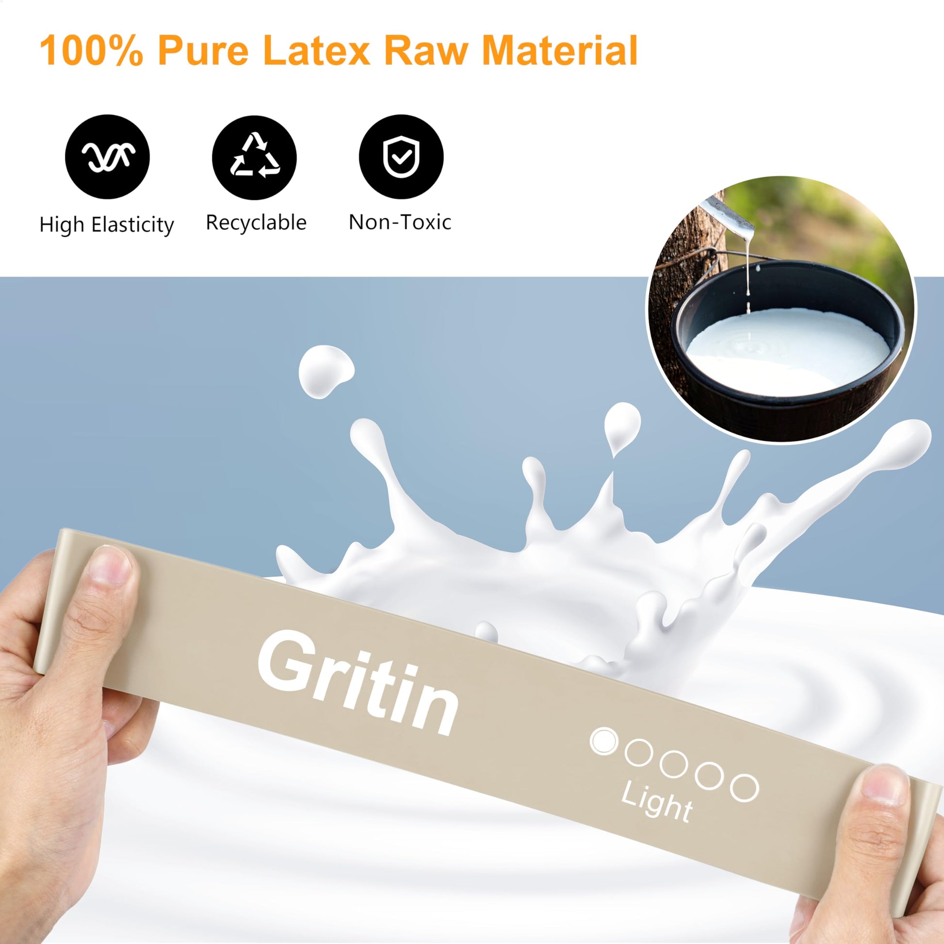 Gritin Resistance Bands, Set of 5 Skin-Friendly Resistance Exercise Band