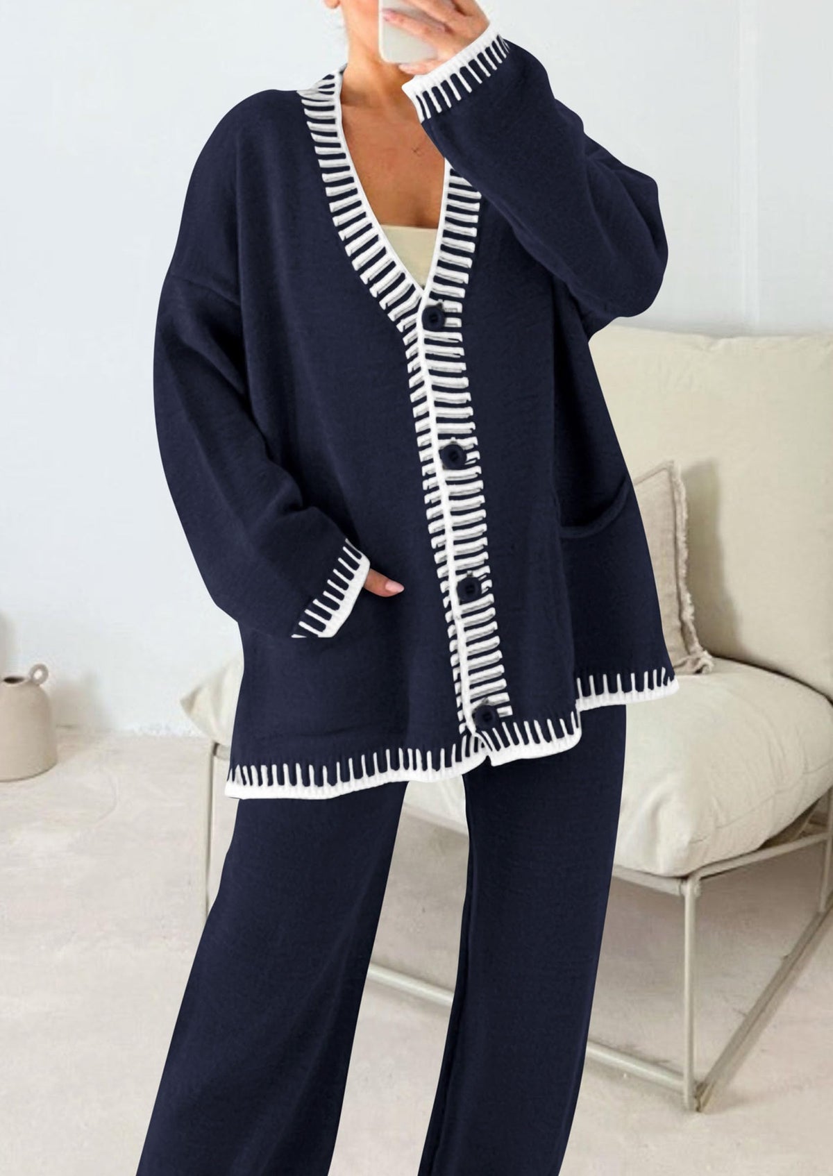 PRETTYGARDEN Women's Fall 2 Piece Knit Sweater Lounge Set(Navy,M) 🍁 All In One Marketplace Canada