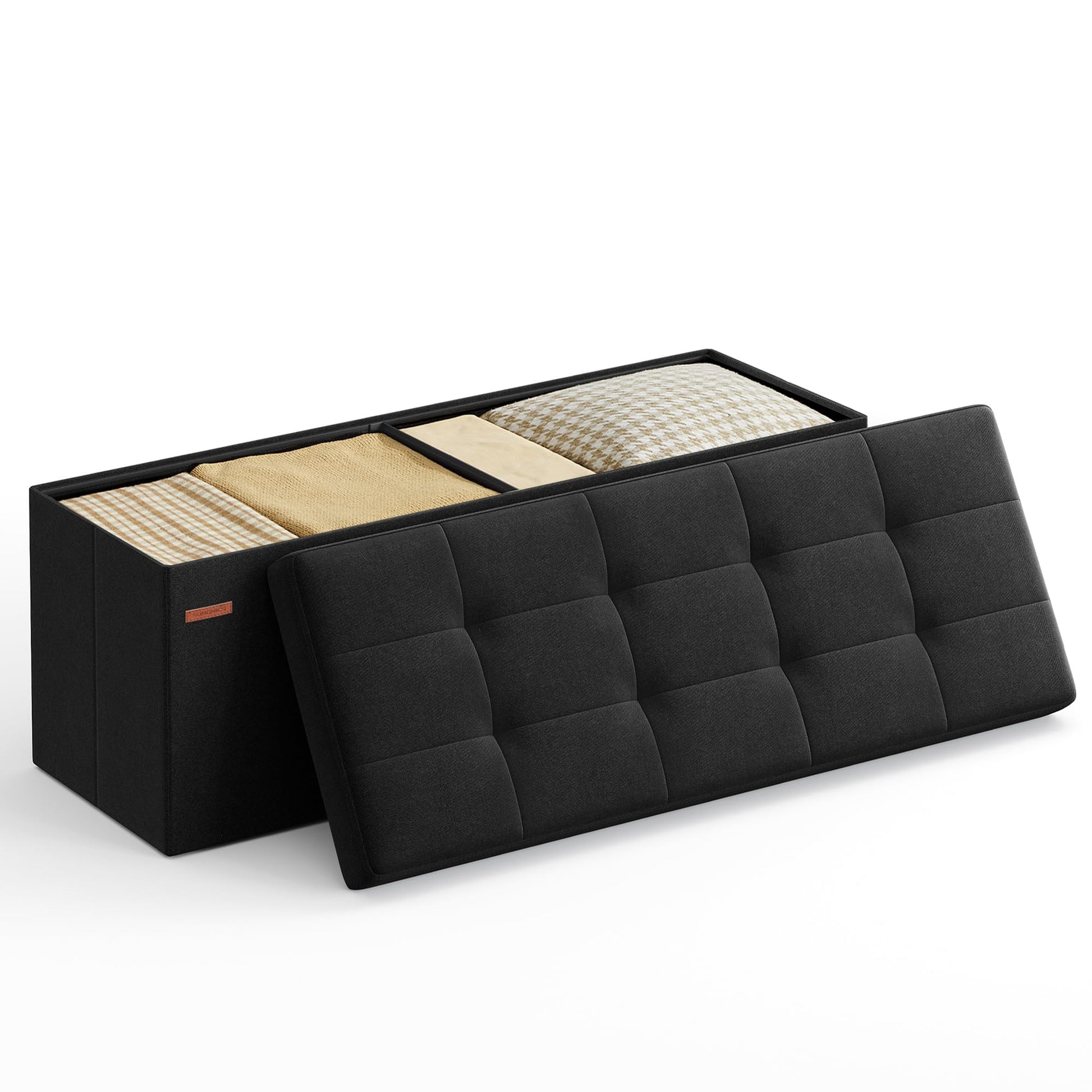 SONGMICS 110 cm Folding Storage Ottoman Bench, Padded Seat SONGMICS