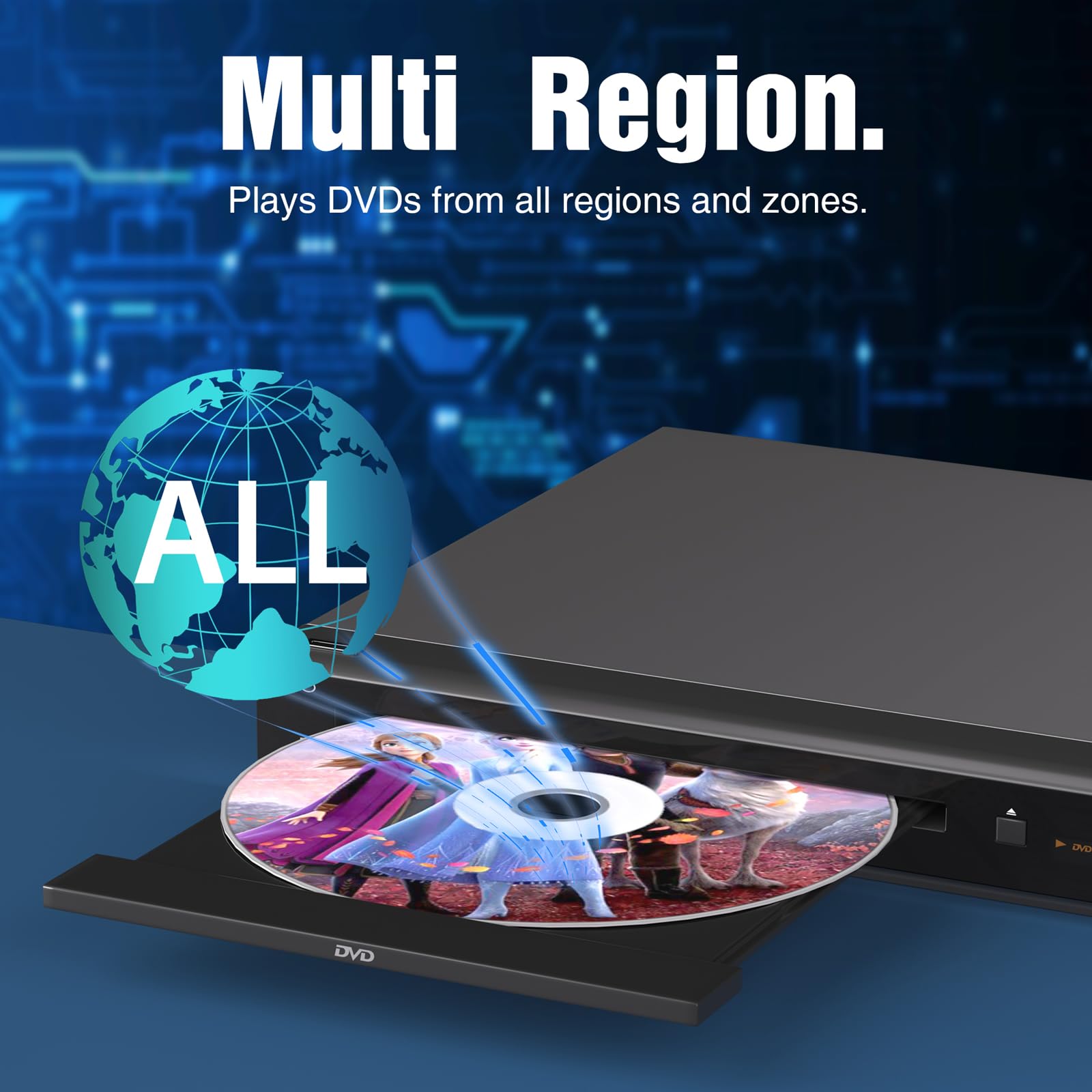MEGATEK Region-Free HDMI DVD Player for TV, Compact CD/DVD Player with USB Port, Plays All Region DVDs & Multi Formats, Metal Housing, HDMI/RCA Cables & Remote Included