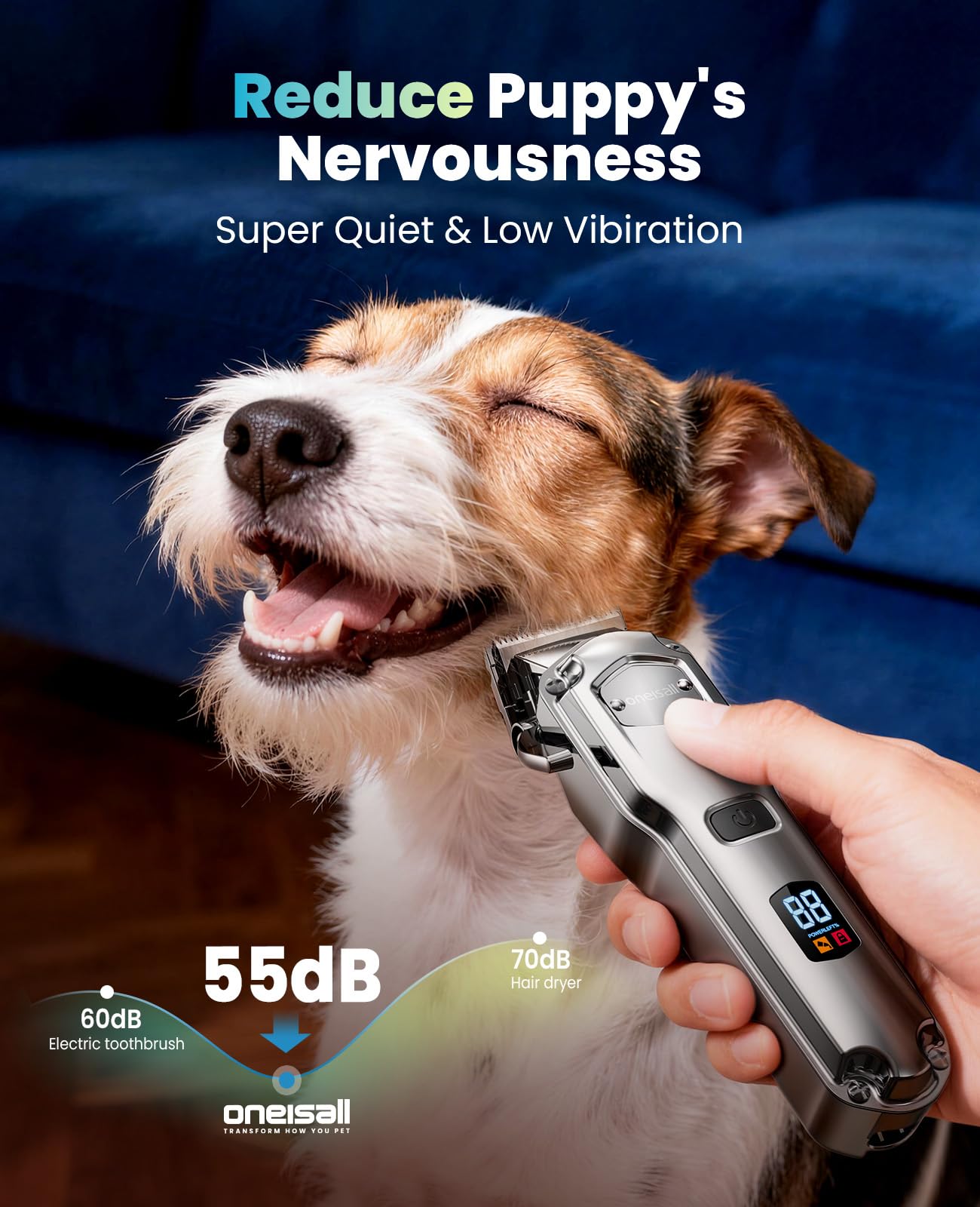 oneisall Dog Clippers for Grooming for Thick Heavy Coats/Low Noise Rechargeable Cordless Pet Shaver with Stainless Steel Blade/Waterproof Dog Shaver for Dogs Pets and Animals