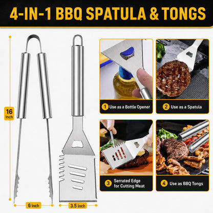 34Pcs BBQ Grill Accessories Tools Set, 16 Inches Stainless Steel Grilling Tools with Carry Bag, Thermometer, Grill Mats for Camping/Backyard Barbecue, Grill Tools Set for Men Women - Available at All In One Marketplace Canada
