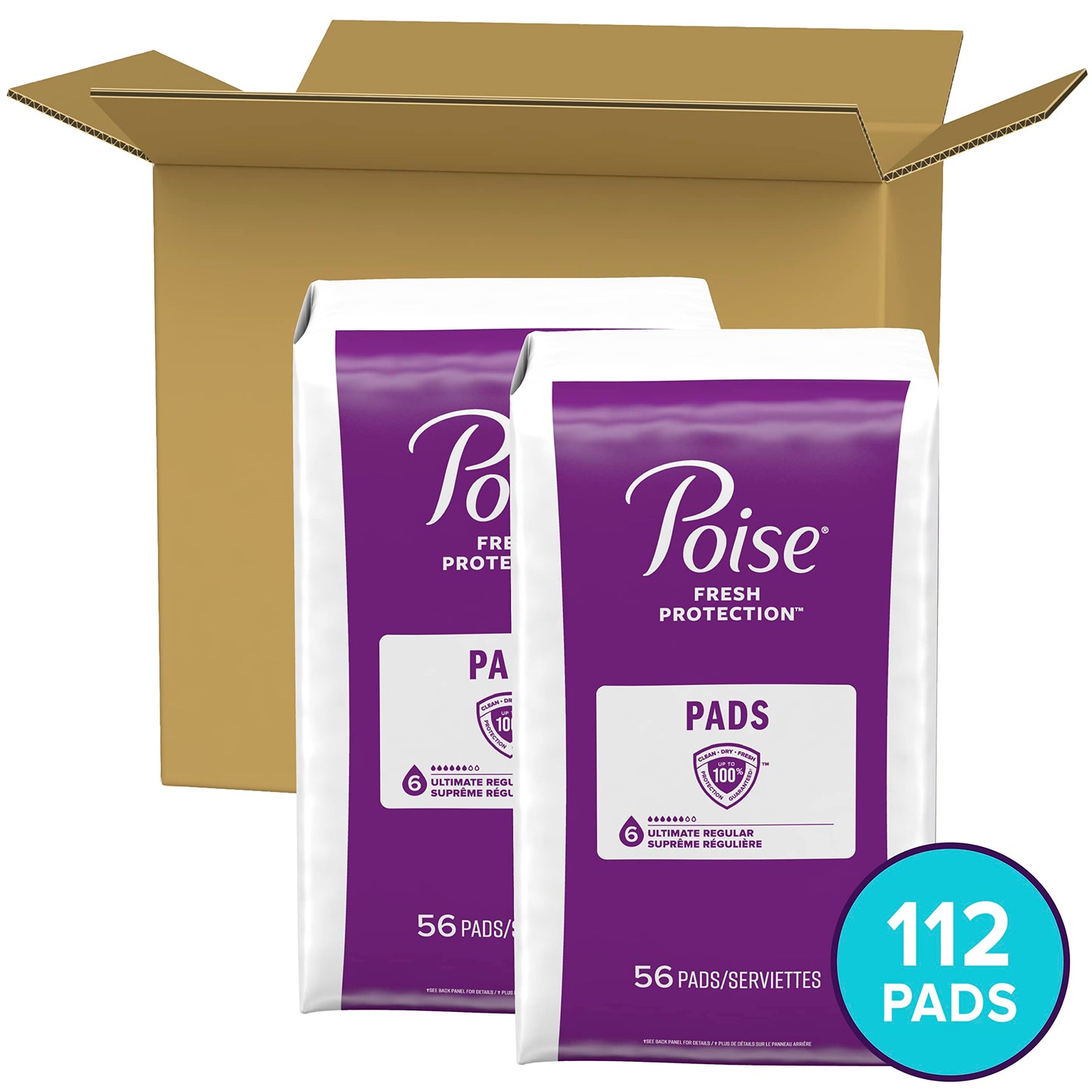 Poise Postpartum Incontinence Pads, Ultimate Absorbency, Regular Length, 112 Count (2 Packs of 56)