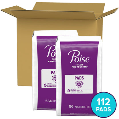 Poise Postpartum Incontinence Pads, Ultimate Absorbency, Regular Length, 112 Count (2 Packs of 56)