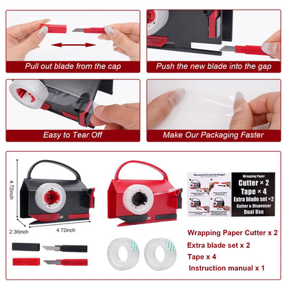 (2-Pack) Wrapping Paper Cutter & Tape Dispenser Dual Use Gift Wrapping Tool 🍁 All In One Marketplace Canada