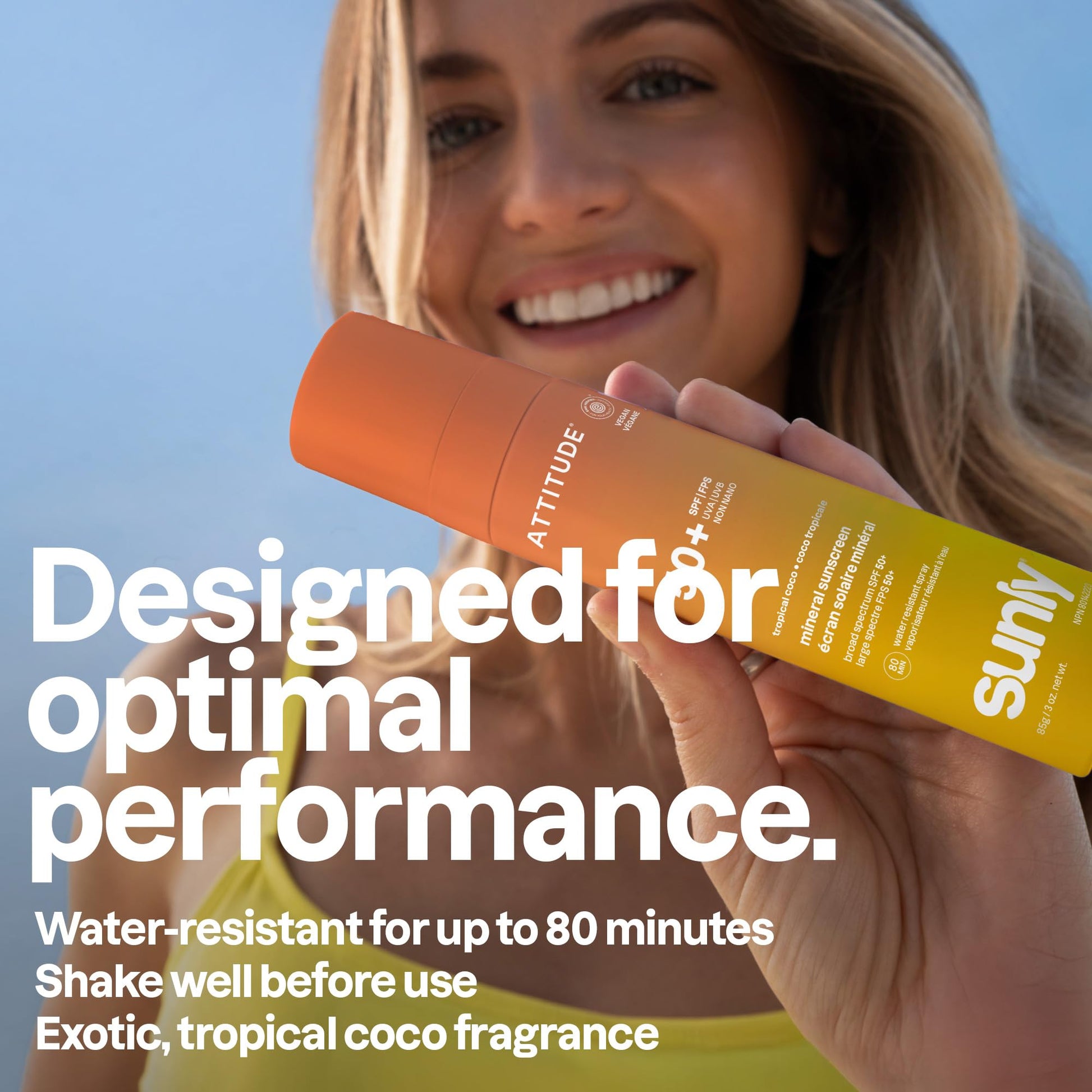 ATTITUDE Mineral Sunscreen Lightweight Lotion SPF 50, Broad Spectrum Zinc Oxide, EWG Verified, Non-Nano, Water-Resistant 80 Minutes, Non-Greasy for Face & Body, Vegan, Tropical Coco Scent, 80 grams