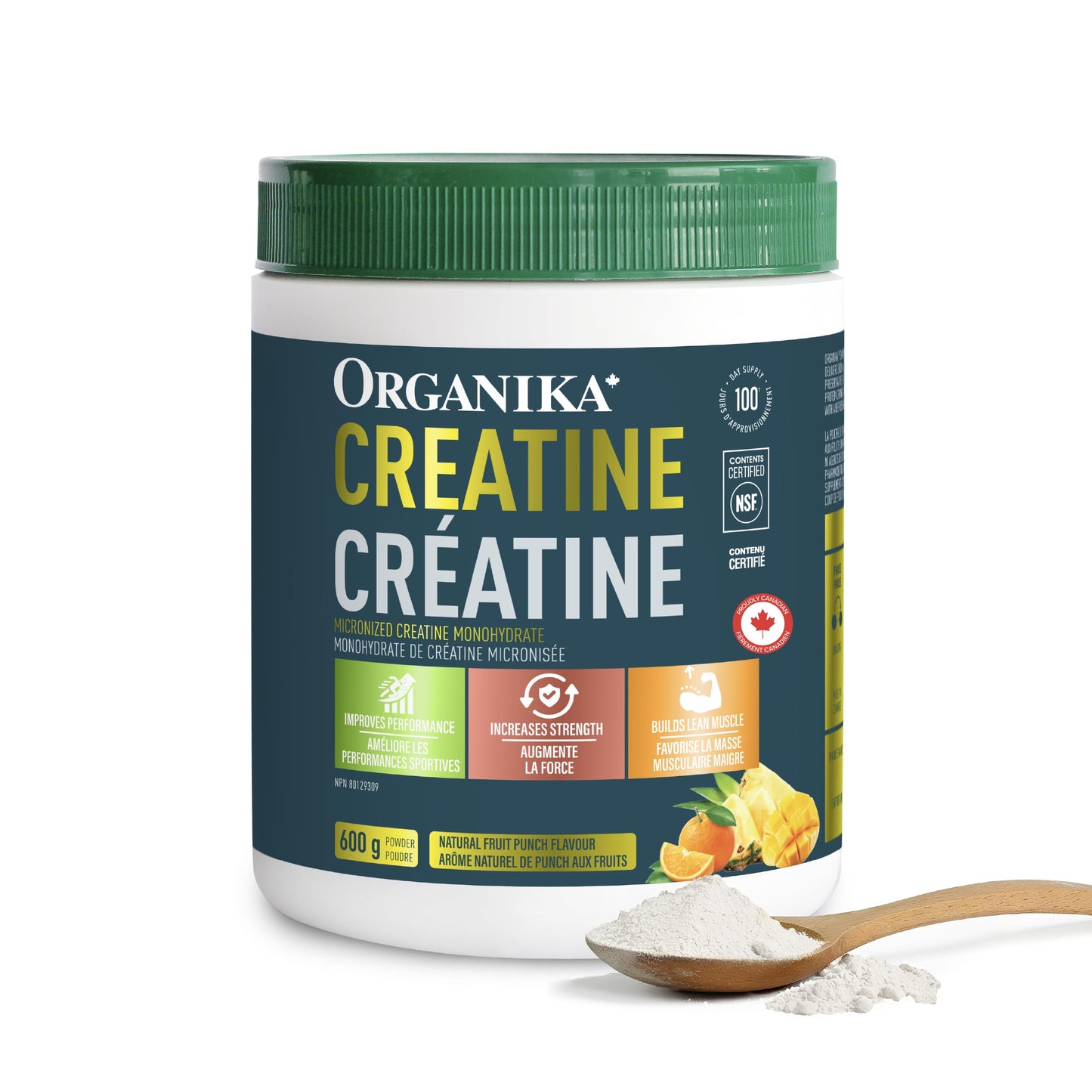Organika Canadian-Made Creatine Powder- Fruit Punch- Pure Micronized Creatine Monohydrate - Helps Build Lean Muscle, Increase Strength, and Improved Recovery and Performance for Men and Women - 600g