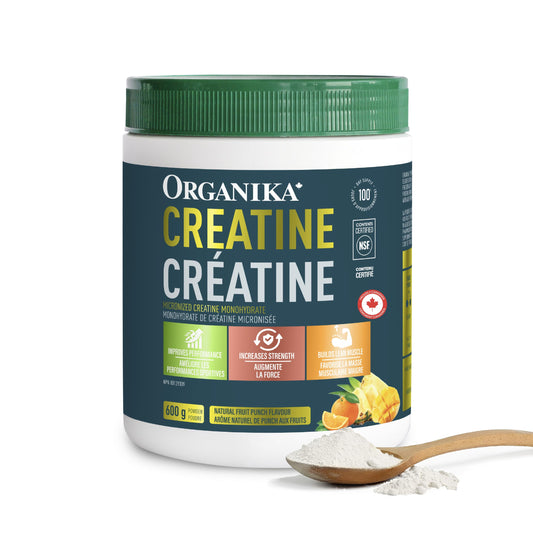 Organika Canadian-Made Creatine Powder- Fruit Punch- Pure Micronized Creatine Monohydrate - Helps Build Lean Muscle, Increase Strength, and Improved Recovery and Performance for Men and Women - 600g