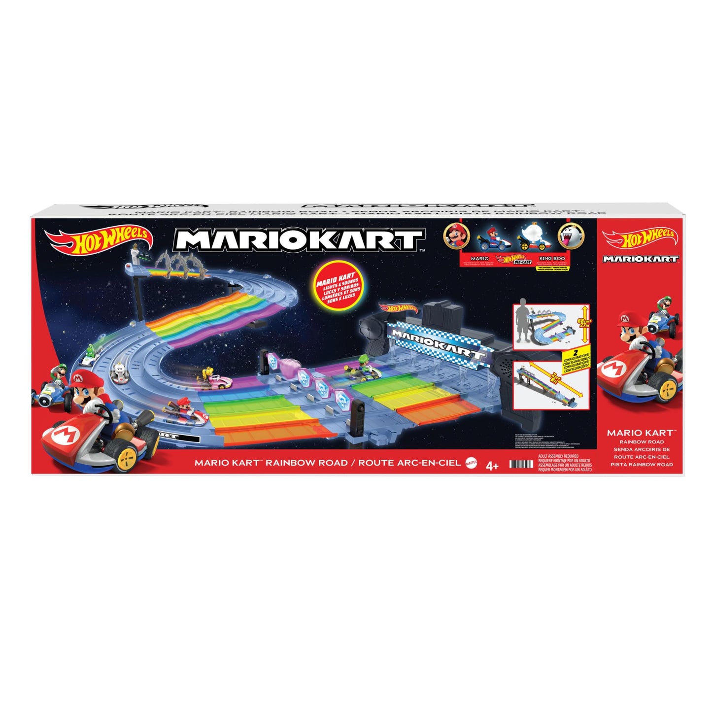 Hot Wheels Mario Kart Rainbow Road Raceway 8-Foot Track Set with Lights & Sounds & 2 1:64 Scale Vehicles, Race with 5-Track Colorful Course with 2 Configurations, Toy for Kids Ages 4 Years Old & Up 🍁 All In One Marketplace Canada