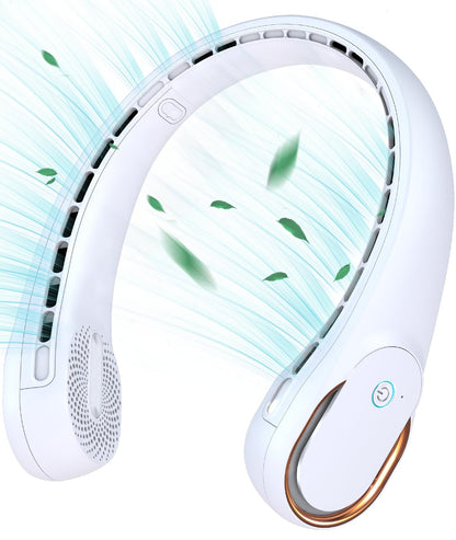 Neck Fan, Neck Fans Portable Rechargeable, Upgrade 360° Air Outlet, Super Quiet, 3 Speeds, 4000mAh Personal Bladeless Wearable Fan for Indoor Outdoor Travel-White - Available at All In One Marketplace Canada