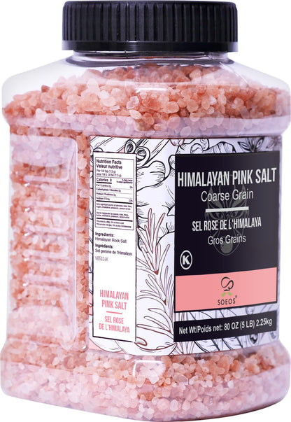 Soeos Himalayan Pink Salt 80oz (2.25kg) - Coarse Grain, Pure Crystal for Grinders