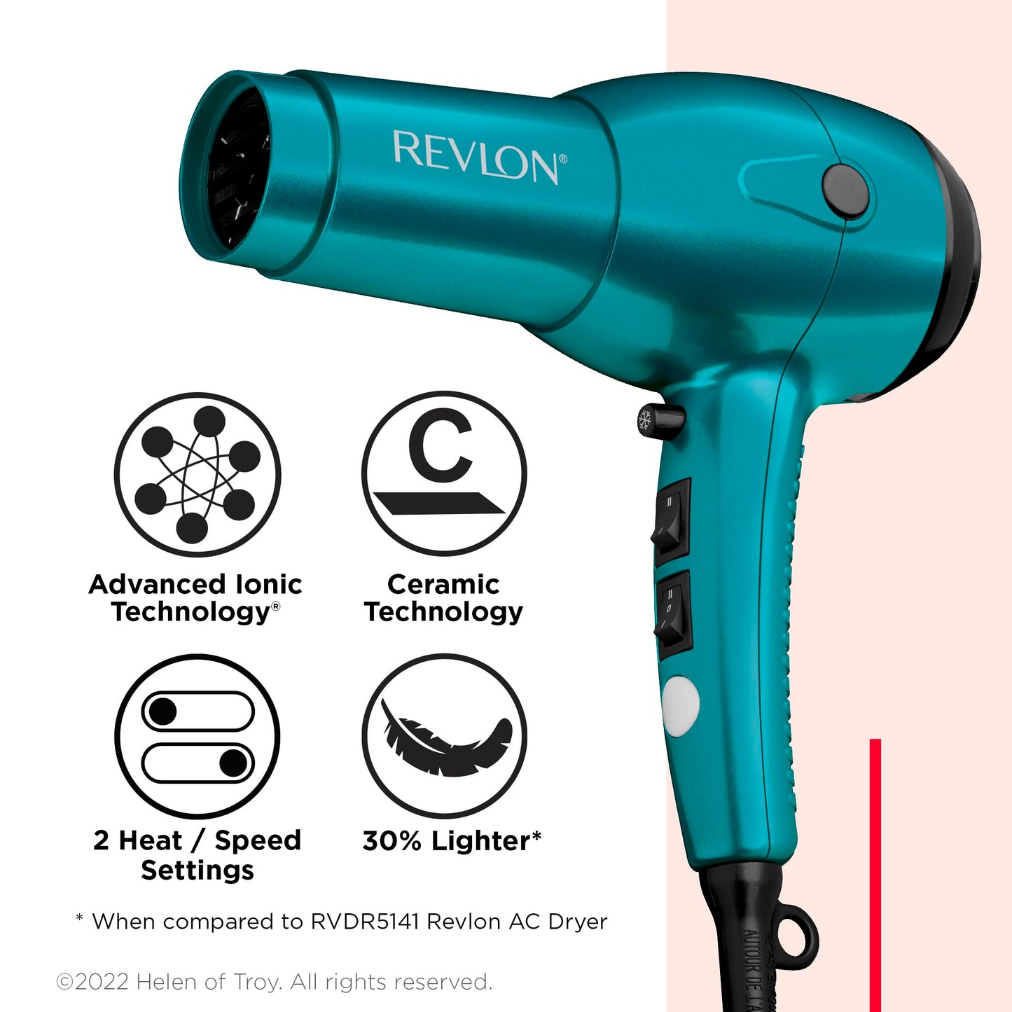 Revlon RV544FBLF Advanced Ionic Technology™ Hair Dryer with Diffuser, Powerful, Hair Dryer with Concentrator, Quick Dry, Lightweight, 2 Heat/Speed Settings, Less Frizz, Shiny and Smooth Hair, Blue - Available at All In One Marketplace Canada
