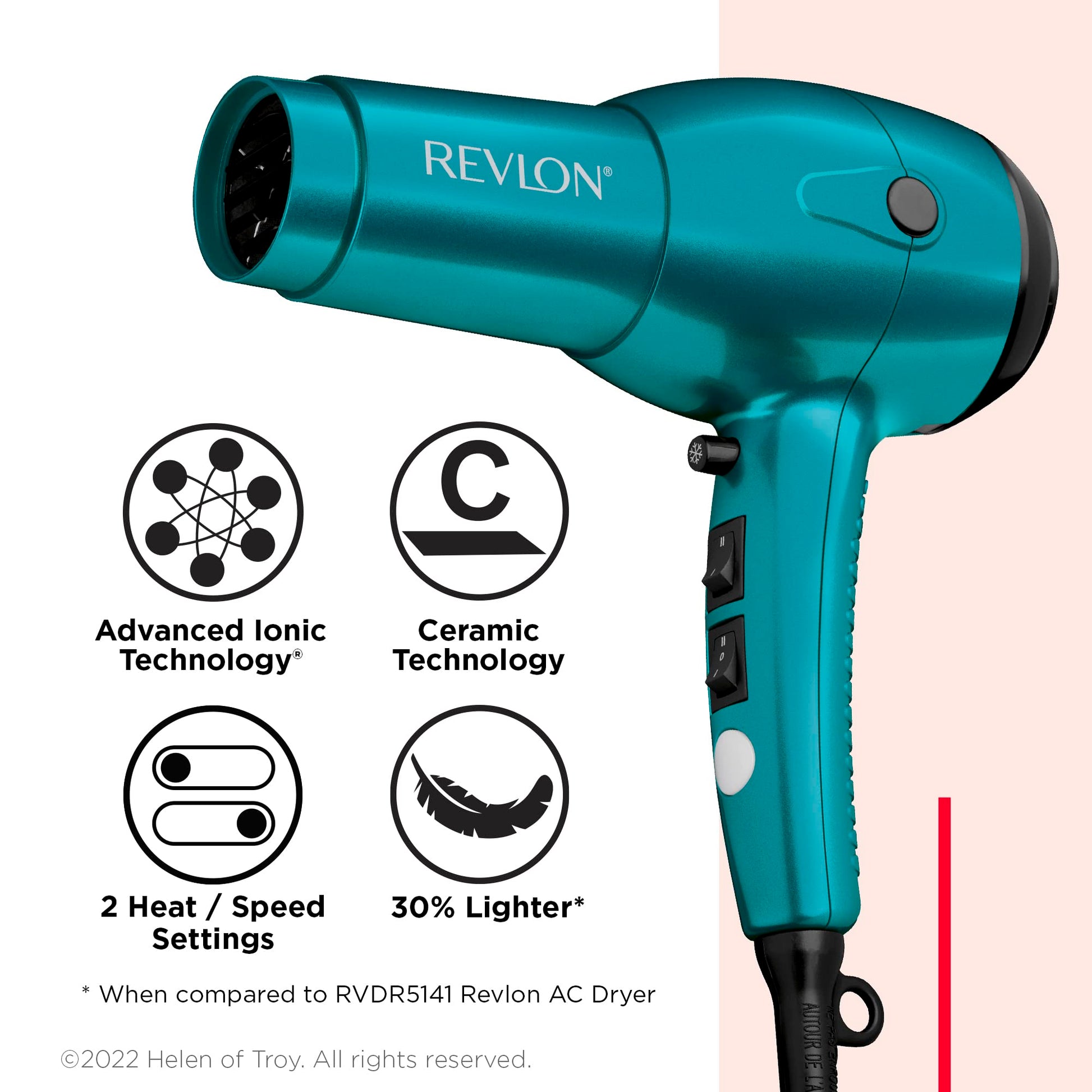 Revlon RV544FBLF Advanced Ionic Technology™ Hair Dryer with Diffuser, Powerful, Hair Dryer with Concentrator, Quick Dry, Lightweight, 2 Heat/Speed Settings, Less Frizz, Shiny and Smooth Hair, Blue - Available at All In One Marketplace Canada