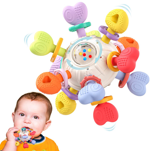 Infinno Baby Teething Toy with Rattle Spinner, BPA-Free Silicone for Baby