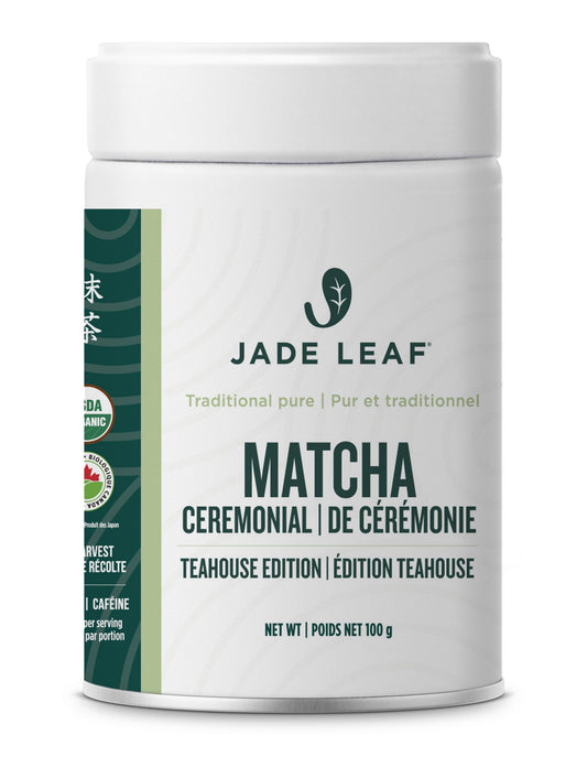 Jade Leaf Matcha Organic Ceremonial Grade Matcha Green Tea Powder - 100% Pure Japanese First Harvest Green Tea for Ceremonies, Usucha, Lattes 100g Tin (Pack of 1)