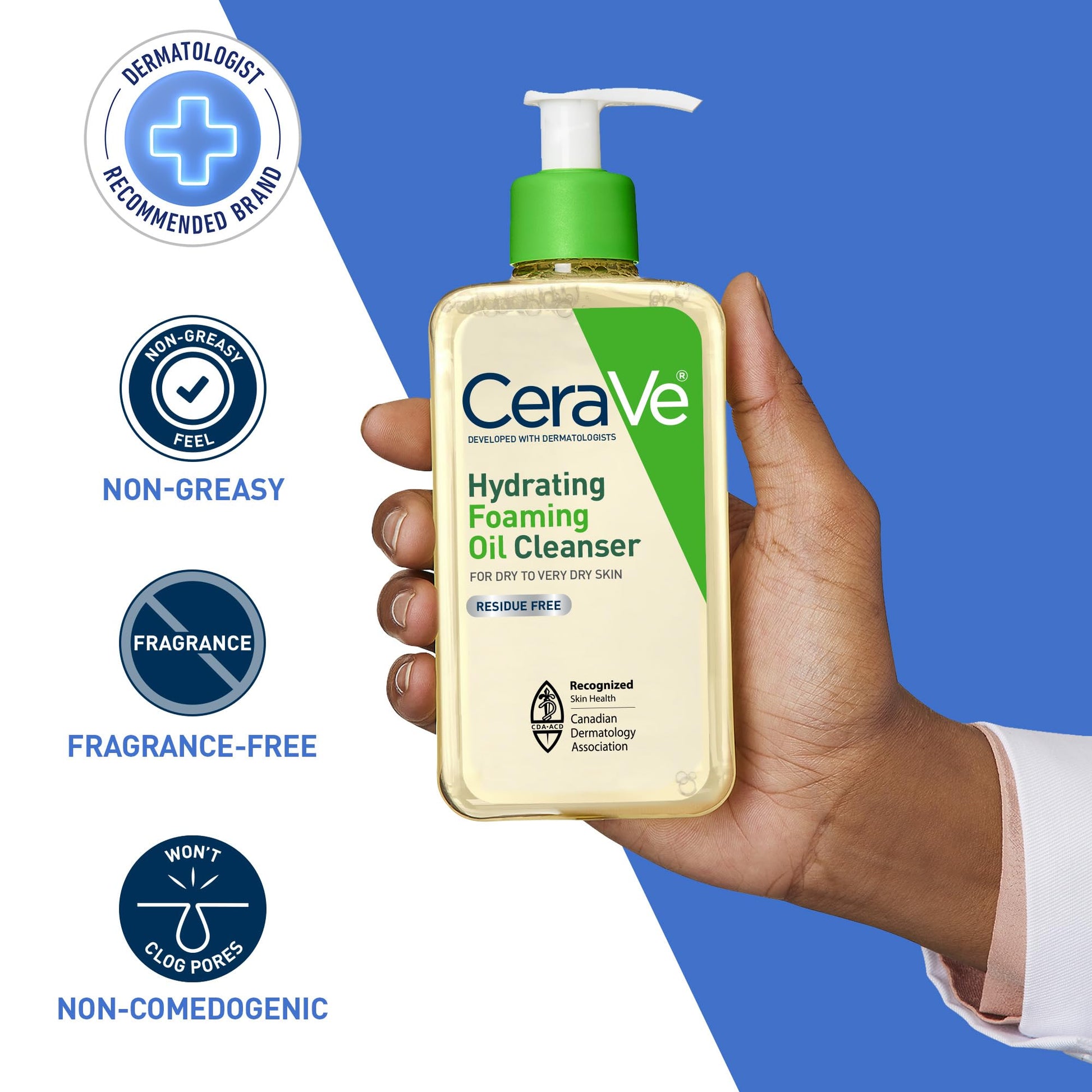 CeraVe Oil Cleanser for Face, Hydrating Foaming Face Cleanser with Squalene Oil, Hyaluronic Acid and Ceramides, for Dry to Very Dry Skin, Non-Greasy, Non-Comedogenic, Fragrance-Free, 562 mL - Available at All In One Marketplace Canada