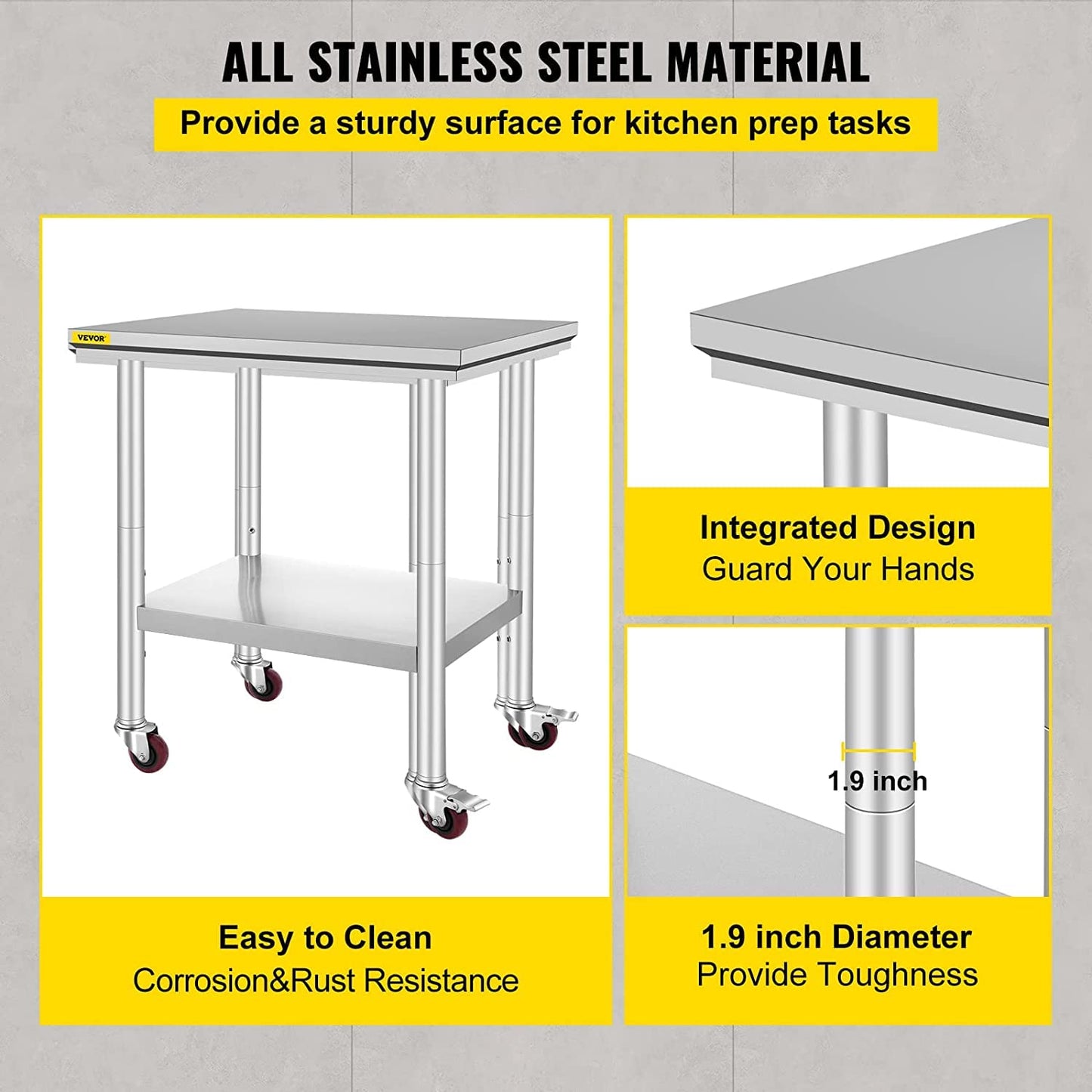 VEVOR Stainless Steel Work Table with Wheels 24 x 30 Prep Table with casters Heavy Duty Work Table for Commercial Kitchen Restaurant Business 🍁 All In One Marketplace Canada
