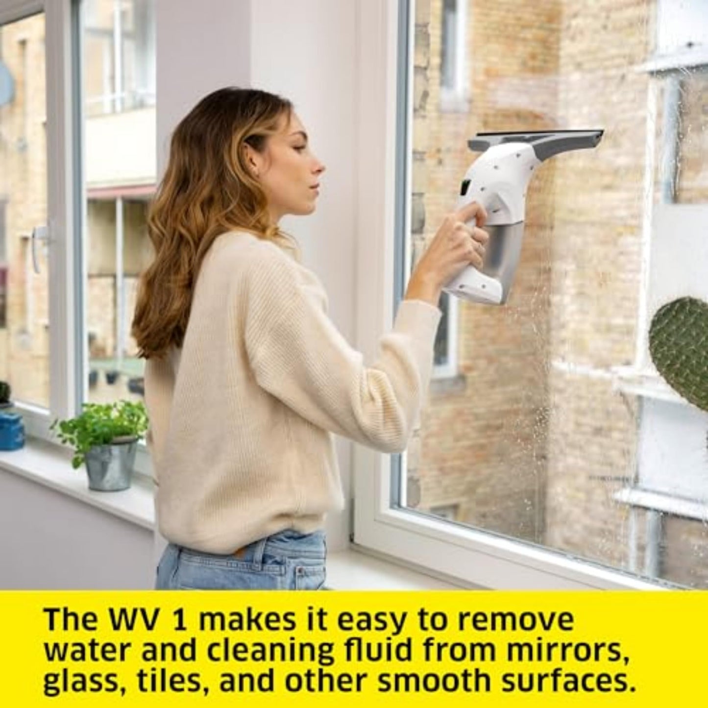 Kärcher WV1 Plus - 2-in-1 Electric Window Vacuum Squeegee - Cleans Showers, Mirrors, Glass, and Countertops - 10 in. Squeegee Blade - White - Available at All In One Marketplace Canada