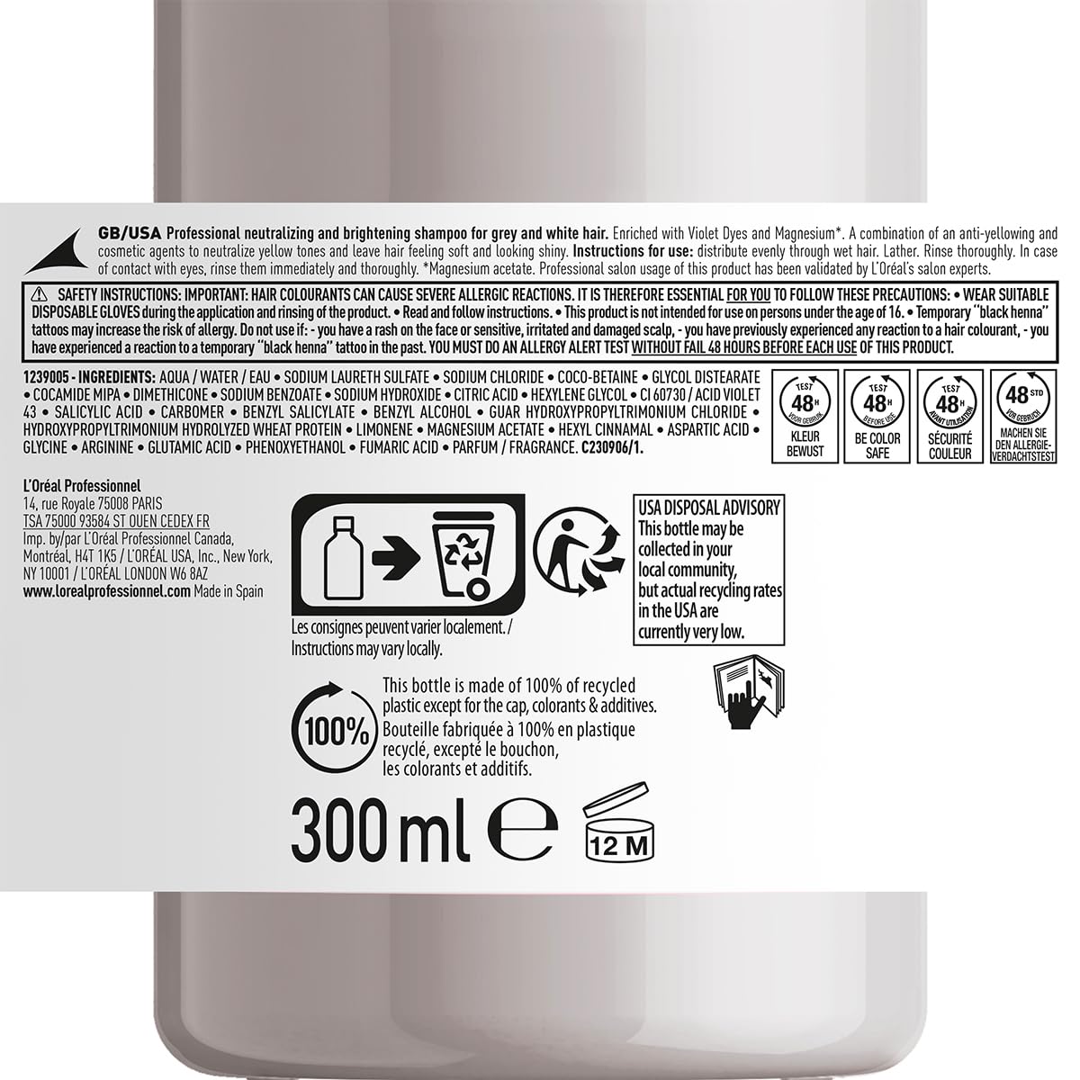 L'Oréal Professionnel Silver Purple Shampoo for Blonde Hair, 500 mL