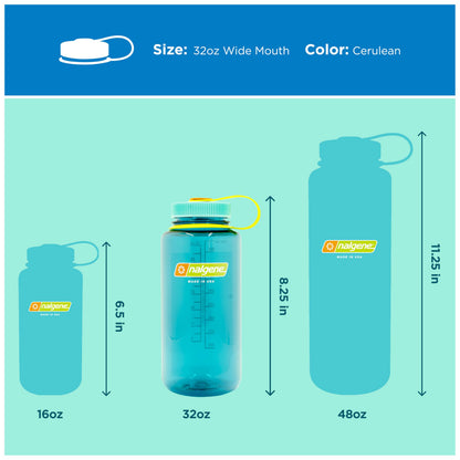 Nalgene 32 oz Wide Mouth Water Bottle BPA-Free, Durable & Leak Proof, Lightweight Bottle for Hiking & Gym, Work & Travel, Cerulean