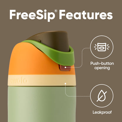 Owala FreeSip Insulated Stainless Steel Water Bottle with Straw for Sports and Travel, BPA-Free, 24-oz, Orange/Green (Camo Cool)