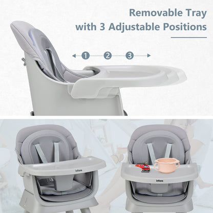INFANS 8 in 1 Baby High Chair, Convertible Highchair for Babies and Toddlers, Infant Dining Booster Seat, Building Block Table, Kids Stool Table Chair Set with Removable Tray (Grey) INFANS