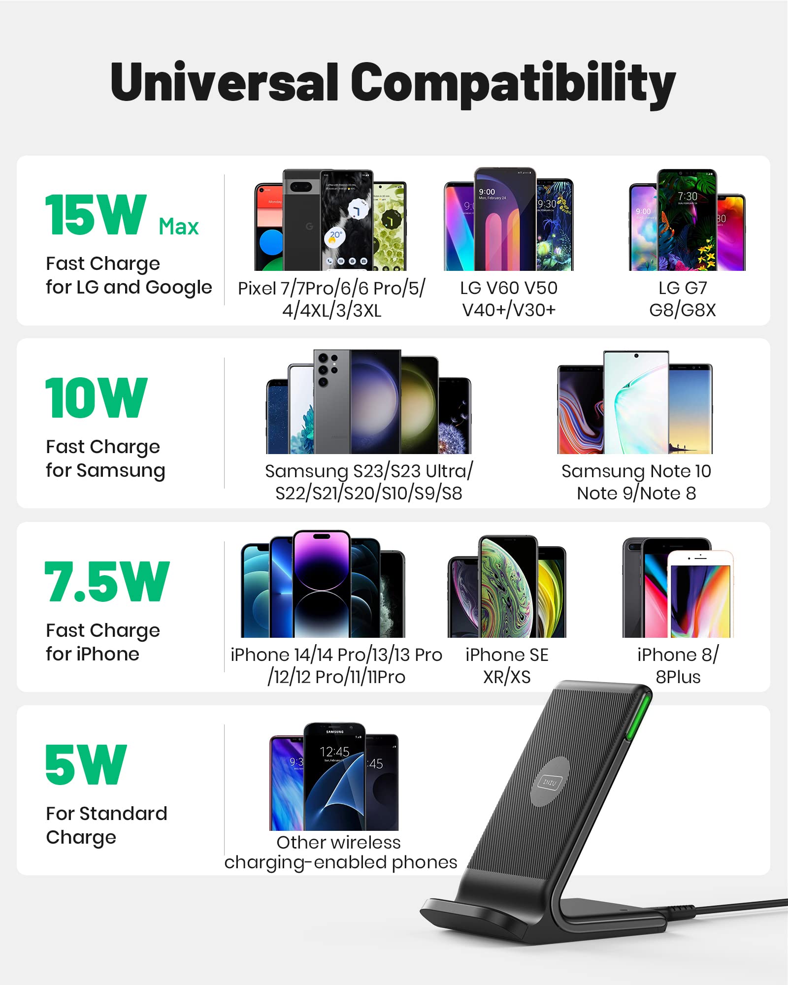 Wireless Charger, INIU [2 Pack] 15W Fast Wireless Charging Stand, Wireless Charging Station with Sleep-Friendly Adaptive Light for iPhone 17 16 15 14 13 12 Pro Max Samsung Galaxy S23 S22 - Available at All In One Marketplace Canada