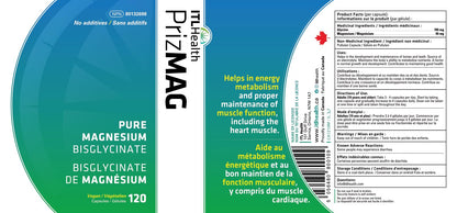 PrizMAG Pure Magnesium Bisglycinate, Magnesium Glycinate, 380mg of Mag Per Serving | Supports Muscle & Bone Health - Gentle on Digestion & High Absorption | Made in Canada - 120 Capsules - Available at All In One Marketplace Canada