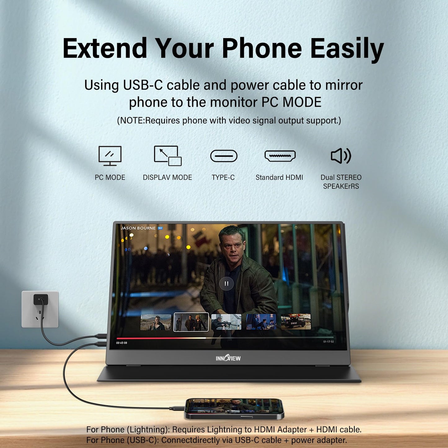 InnoView Portable Monitor, 15.6 Inch FHD 1080P USB C HDMI Second External Monitor for Laptop, Desktop, MacBook, Phones, Tablet, PS5/4, Xbox, Switch, Built-in Speaker with Smart Cover - Available at All In One Marketplace Canada