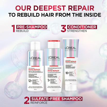 L'Oréal Paris Hair Expertise Bond Repair Shampoo and Conditioner Set with Hair Treatment, Citric Acid for Hair Breakage, 3x Pieces (Pre-Shampoo, Shampoo, Conditioner) - Available at All In One Marketplace Canada