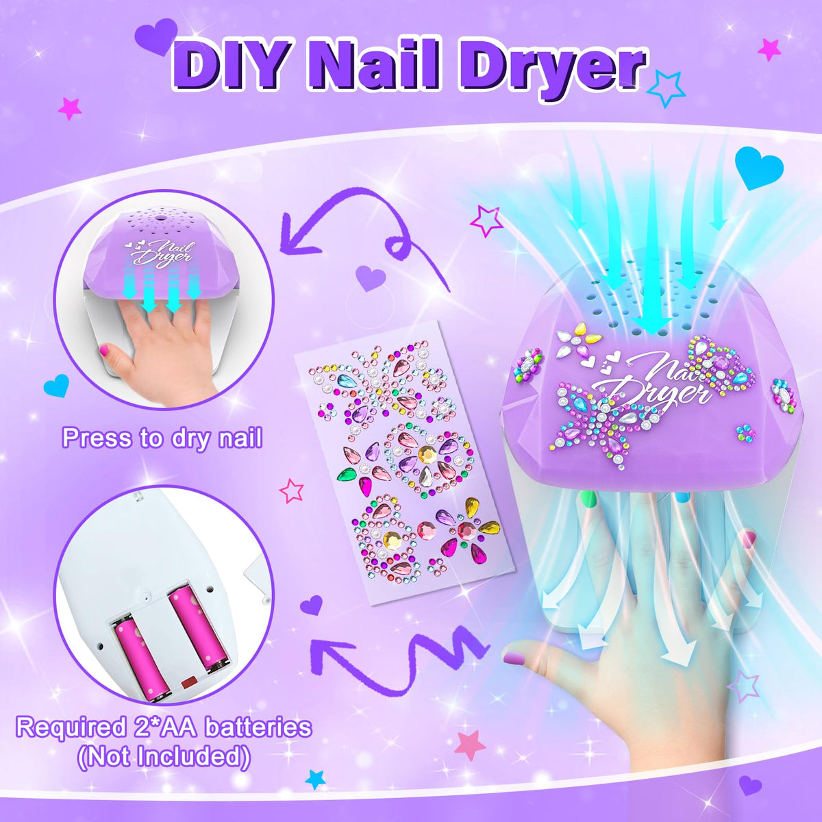 Glisiol Kids Nail Polish Set for Girls Toys, Washable Quick-Dry Toddler Nail Art Kit with Air Cooling Dryer and Cosmetic Case, Christmas or Birthday Gifts for Girls Ages 3 4 5 6 7 9 10 11 12-Purple 🍁 All In One Marketplace Canada