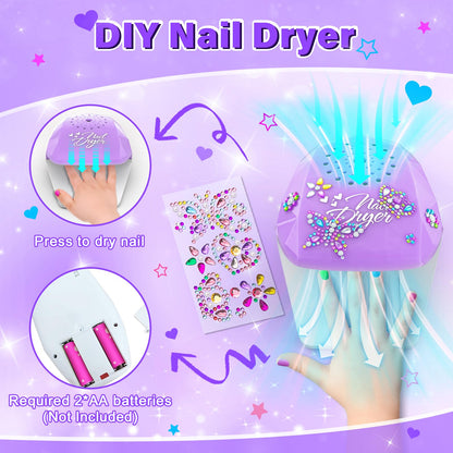 Glisiol Kids Nail Polish Set for Girls Toys, Washable Quick-Dry Toddler Nail Art Kit with Air Cooling Dryer and Cosmetic Case, Christmas or Birthday Gifts for Girls Ages 3 4 5 6 7 9 10 11 12-Purple 🍁 All In One Marketplace Canada