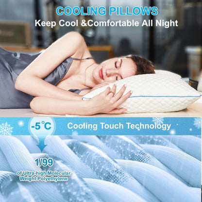 VVZ Cooling Shredded Memory Foam Pillows Queen Size 2 Pack, Adjustable Firm Bed Pillows for Side Back Stomach Sleepers, Luxury Gel Pillow for Hot Sleepers with Breathable Washable Cover - Available at All In One Marketplace Canada