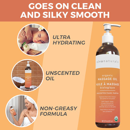 Viva Naturals Organic Massage Oil, Unscented Body Oil, Non-Greasy, 8 fl oz (237 mL) 🍁 All In One Marketplace Canada Viva Naturals