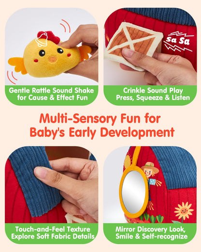 hahaland Montessori Baby Toys 6-12 Months - Surprise Barn with Stuffed Farm Animals Toys for Babies with Rattle & Mirror, Sensory Toys for Babies Boy Girl, Travel Toys for Toddlers 1-3 - Available at All In One Marketplace Canada