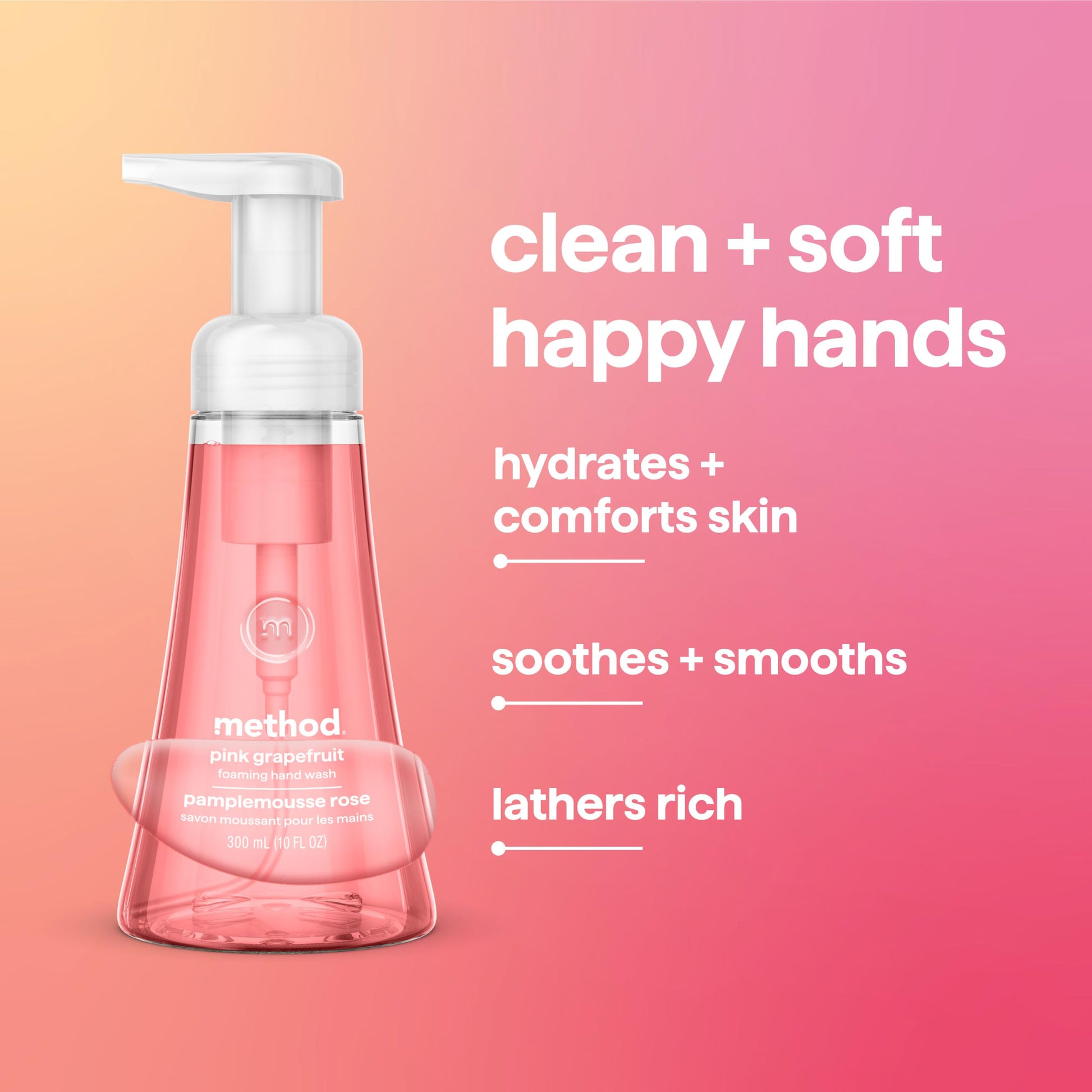 Method Foaming Hand Soap, Biodegradable Formula with Foaming Soap Dispenser Made of 100% Recycled Plastic, Pink Grapefruit Scent, 300 ml Soap Pump Bottles, 6 Pack Method
