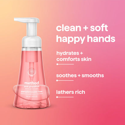 Method Foaming Hand Soap, Biodegradable Formula with Foaming Soap Dispenser Made of 100% Recycled Plastic, Pink Grapefruit Scent, 300 ml Soap Pump Bottles, 6 Pack Method