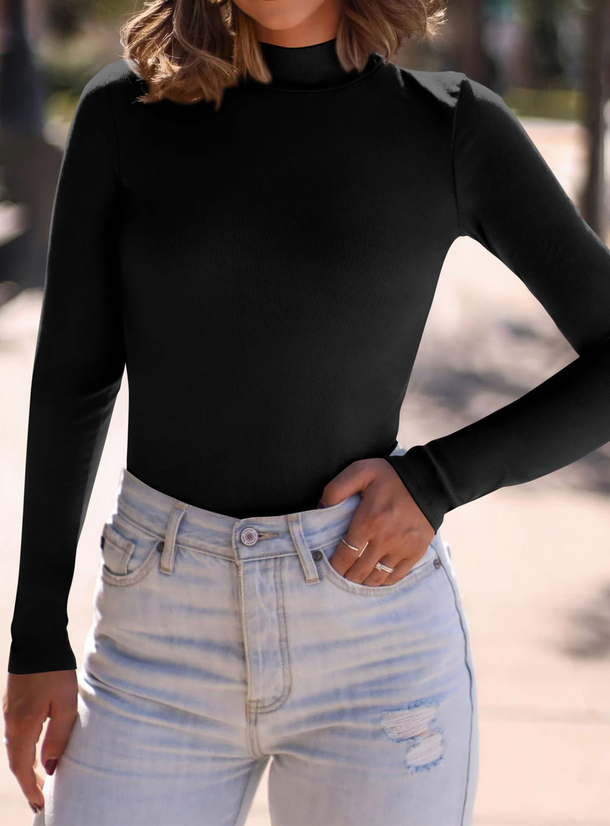 PRETTYGARDEN Womens Mock Turtleneck Fall Long Sleeve Shirts Black,L 🍁 All In One Marketplace Canada